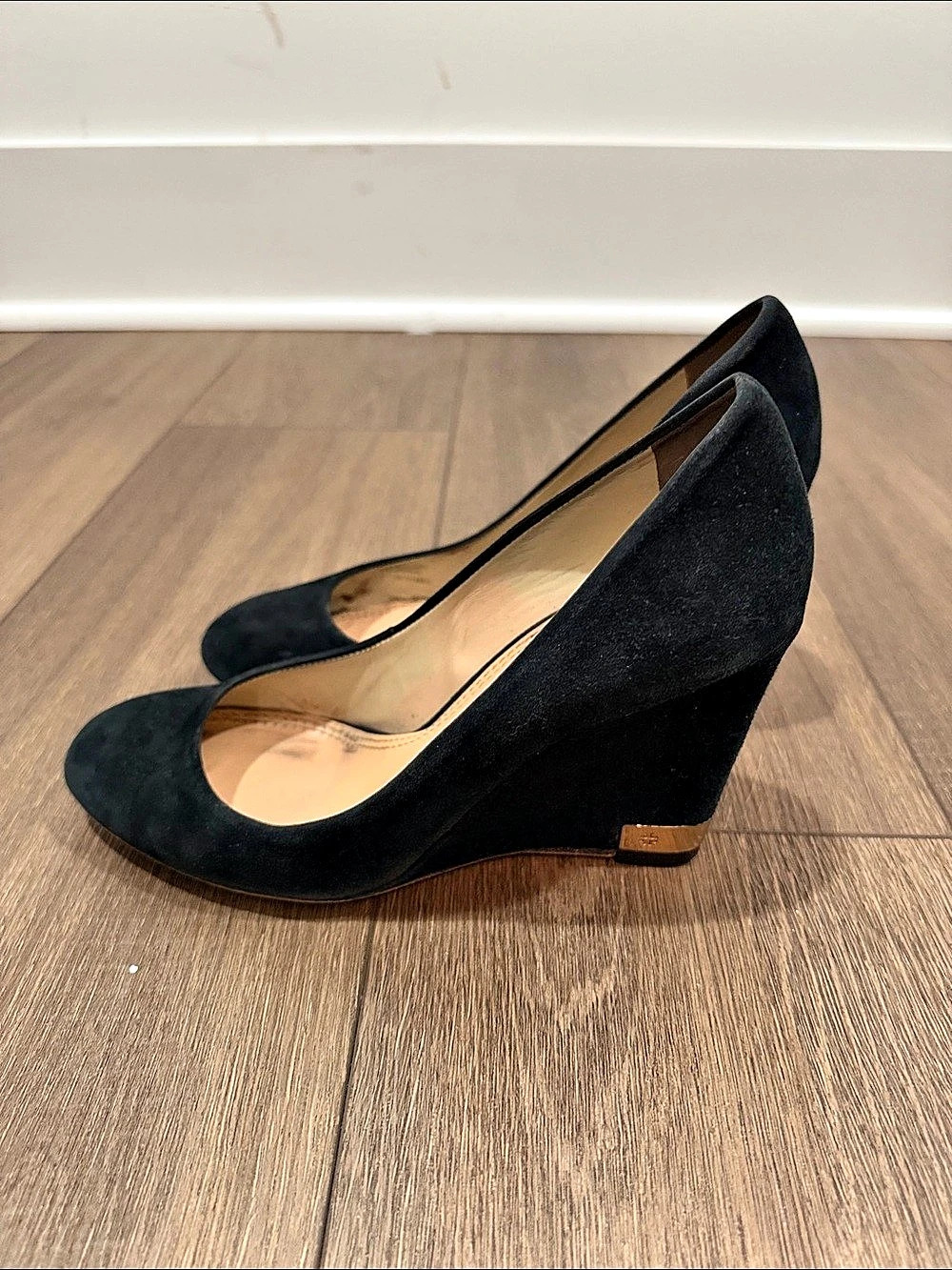 Tory Burch Sally Wedge Pump Black Suede Wedge Pumps